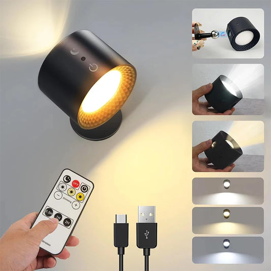 Wireless 360° Dual-Head LED Wall Lamp: Remote & USB Rechargeable