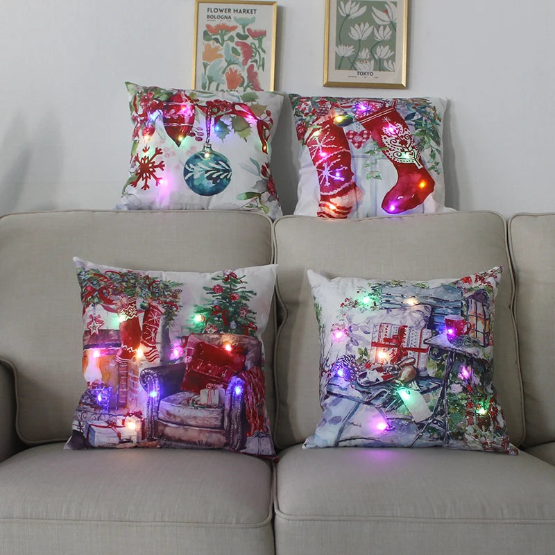 LED Glow Christmas Pillow Covers