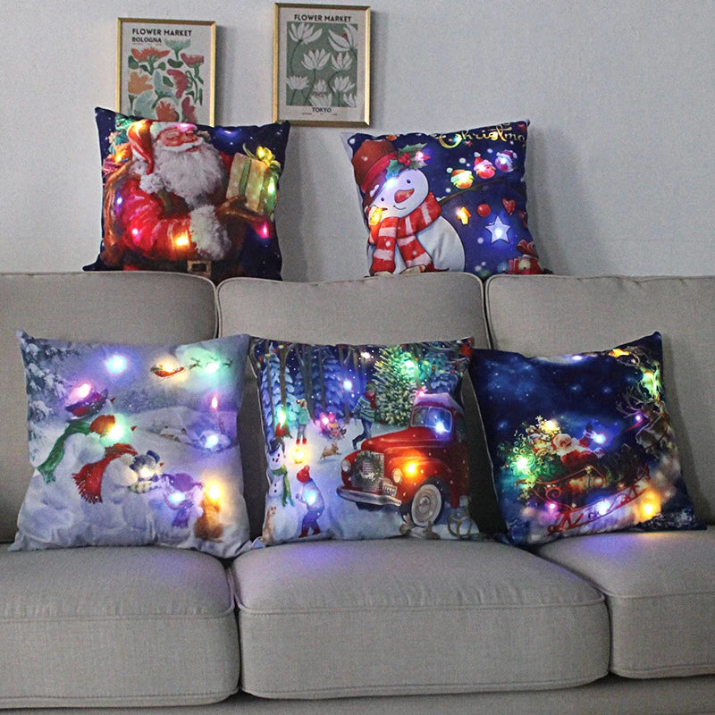 LED Glow Christmas Pillow Covers